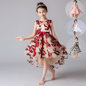 女童前短后长连衣裙十岁生日女孩礼服夏天儿童表演燕尾裙幼儿演出