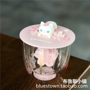星巴克2020樱花季粉色萌猫樱花款茶漏双层玻璃杯带盖喝水咖啡杯子