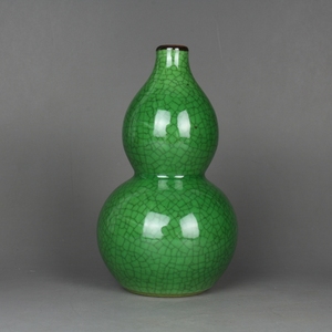 晚清民国晚绿釉葫芦瓶小花瓶 古董古玩陶瓷器手工民间收藏品摆件