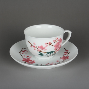 文革毛瓷水点桃花咖啡杯托杯 古玩收藏古董陶瓷器仿古老货收藏品