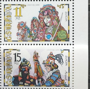 41.捷克邮票1998 欧罗巴 民族传统节日 服饰绘画2全 雕刻版 10边