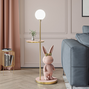 奶糖兔子落地灯卡通置物架客厅轻奢网红设计感卧室儿童房立式台灯