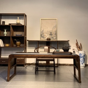 乐木文化新中式禅意简约实木黑胡桃榆木书桌茶桌小画案书房茶室家