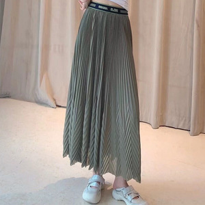 哥弟阿玛施女2022新款夏高端显瘦压褶百褶裙松紧腰半身裙女中长款