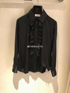 ▓维真▓英国代购celine【现货】黑色木耳边真丝衬衫