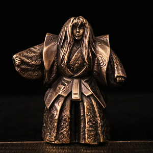 纯铜歌舞伎 连狮子铜像 日本能剧镇纸文镇压脚铜雕雕像祈福小摆设