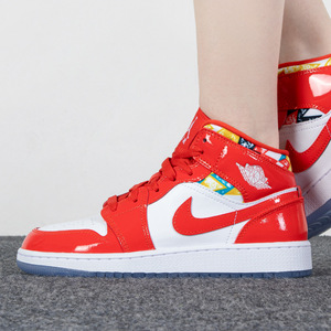 nike耐克aj板鞋女鞋高帮休闲鞋红色jordan儿童鞋运动鞋dc7248-600