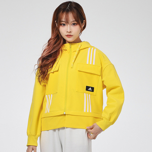阿迪达斯梭织夹克女装2021春季新款工装运动服黄色休闲外套gp0627