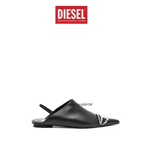 代购Diesel女士尖头平底鞋穆勒鞋金属徽标单鞋后跟脚踝带凉鞋