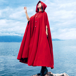 新疆西藏旅游拍照大红色斗篷汉服秋冬款加厚披风女中国风古风外套