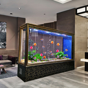 屏风鱼缸客厅家用玻璃生态中大型办公室落地简约欧式方形玄关隔断