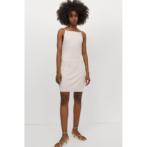 h&m专柜正品 hm女装2021夏新品百搭时尚性感修身吊带罗纹连衣短裙