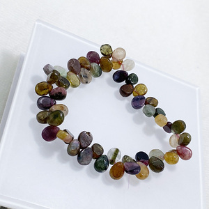 女式老矿彩虹色碧玺手链水滴型单圈天然水晶半宝石冰裂矿物手串