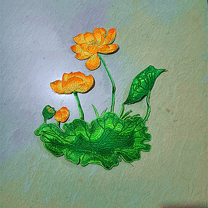 刺绣荷花布贴 莲花布贴服装装饰辅料 27-30厘米