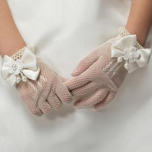 薄款蕾丝网眼蝴蝶结女童婚礼服手套婚纱花童白色手套公主儿童手套