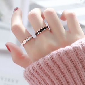 时尚玫瑰金窄版网红黑白陶瓷戒指 男女情侣指环对戒尾戒食指饰品