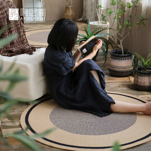 Annianqi黄麻编织地毯圆形茶几毯拍摄装饰朴素垫子纯手工现代简约