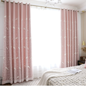 北欧简约纯色遮光成品窗帘客厅落地飘窗卧室少女布沙一体定制窗帘