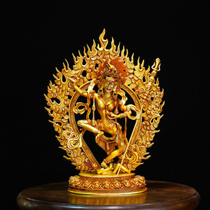 藏传纯铜金刚亥母菩萨佛像尼泊尔工艺精品鎏金仿古12寸浮雕家用供
