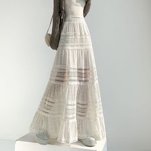 白色芭蕾风蛋糕半身裙女夏季2024新款高腰设计感镂空蕾丝a字长裙