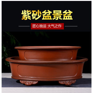 宜兴特大紫砂花盆长方形椭圆形有孔超大60公分榕树老桩盆景盆包邮