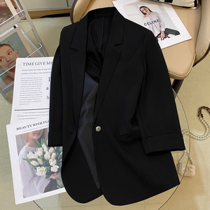 黑色西装外套女2024夏季新款韩版时尚潮流休闲高级感宽松直筒西服