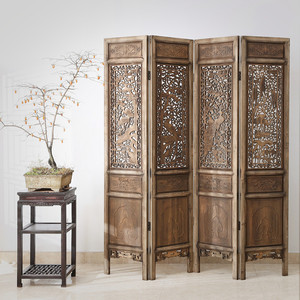 中式仿古实木屏风隔断客厅镂空雕花古风折屏东阳木雕移动折叠复古