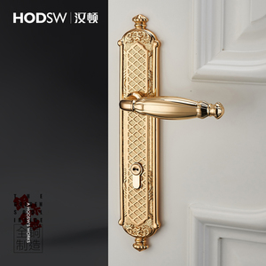 汉顿黄铜静音实木门锁真金色黄铜室内经典款通用门锁开关门把手锁