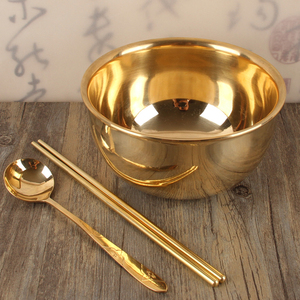 铜碗筷勺套装纯铜餐具儿童家用饭碗韩国纯手工成人黄铜碗单层加厚