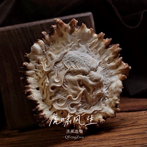 虎啸风生手把件随身盘玩雕刻文玩工艺品生肖虎鹿角盘角帽根付吊坠