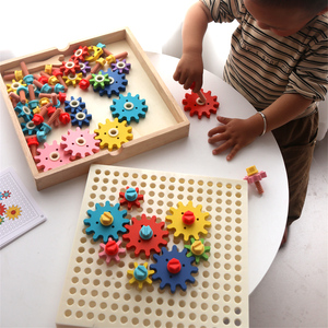 儿童木制机械转动齿轮百变游戏幼儿园益智区操作拼装观察动手玩具
