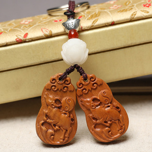 属鼠牛本命年吉祥物桃木双牛保岁吊坠钥匙扣牛泰吉牛生肖牛转乾坤