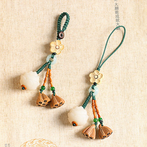 桃木莲蓬吊坠手工编织菩提莲花好运莲莲汽车钥匙扣精致手机链挂件