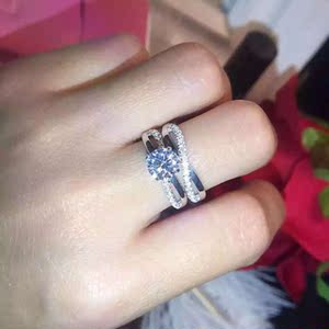 戒指刘诗诗同款明星女纯银镀18k金de beers结婚戒指钻戒扭花戒指