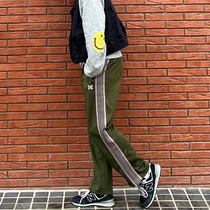 needles蝴蝶裤日系条纹拼接运动休闲裤子男女同款宽松直筒阔腿裤