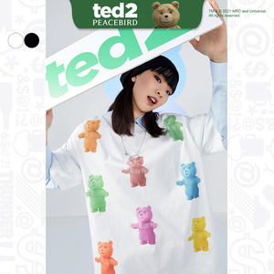 【ted2熊联名】太平鸟贱熊t恤女2021年春季新款泰迪熊印花宽松t恤