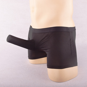 包邮 男士透明冰丝内裤性感低腰开口jj套平角裤情趣内衣透视短裤
