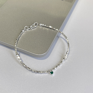 通体s925纯银碎银子几两复古绿心型吊坠手链女isn小众设计送闺蜜