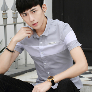 夏季韩版修身短袖衬衫男装休闲帅气半袖衬衣青少年新款流行寸衫潮