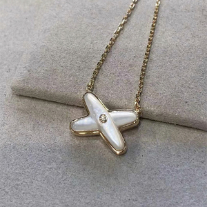 chaumet尚美巴黎交叉项链女18k玫瑰金白贝母钻石吊坠女款锁骨链