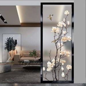 新中式艺术玻璃隔断屏风装饰客厅入门玄关夹丝磨砂透光钢化背景墙