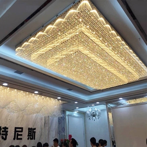 酒店大堂大厅宴会厅工程水晶灯定制 售楼部宾馆长方形非标灯具2米