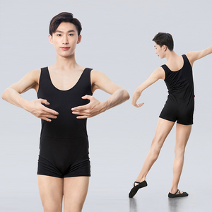 男生形体服芭蕾舞练功服夏季连体运动背心黑色体操服成人舞蹈服装