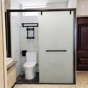 淋浴房厦门定制不锈钢黑色一字形卫生间玻璃隔断简易钢化玻璃移门