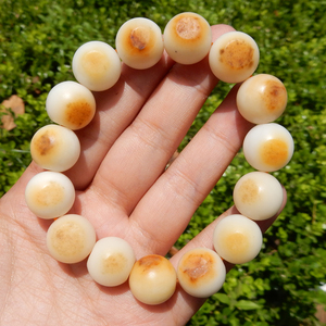 方言和田玉精品收藏级河北唐河老熟黄沁皮籽料圆珠14mm手链手串n