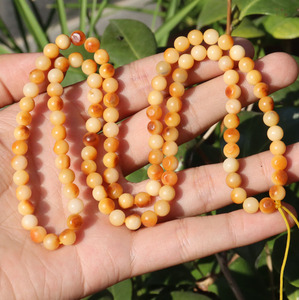 方言精品和田玉河北唐河料老熟全黄沁皮籽料6mm108项链多圈手链n