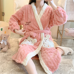 801人付款淘宝秋冬季加厚法兰绒睡衣男女情侣长袖可爱睡袍浴袍巾韩版