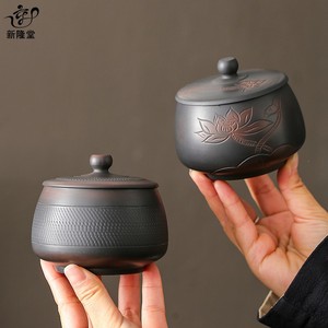 德化紫陶茶叶罐小号迷你普洱茶存储罐陶瓷密封罐家用紫砂醒茶罐子