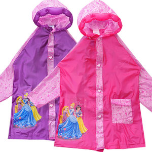 正品迪士尼女童雨衣公主雨衣雨披充气防雨帽檐书包位反光条