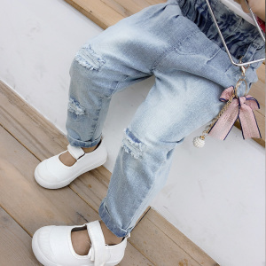 清仓 女宝宝小脚牛仔裤春装0-1-2-3-4岁婴儿牛仔裤子儿童花苞裤子